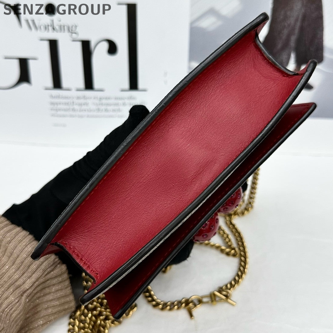 Gucci Dionysus Mini GG Supreme Chain Crossbody Bag Brown Red