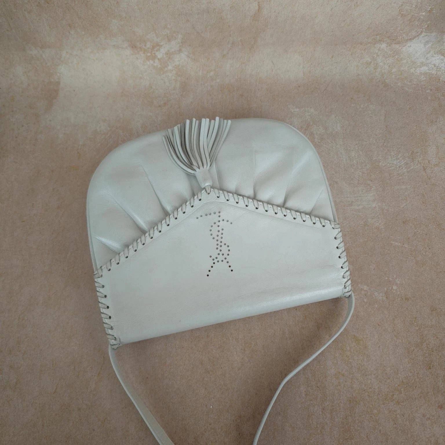 Saint Laurent Saddle White Cream Shoulder Bag Excellent