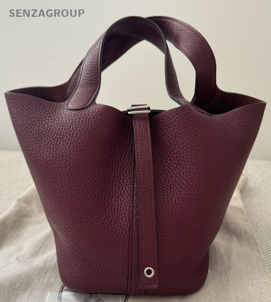 Hermes Picotin Lock Silver Hardware Tote Bag Red Used Women Classic Designer