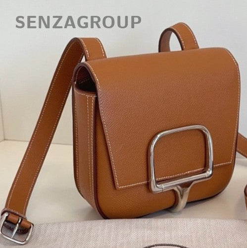 Hermes Della Mini Epsom Leather 2Way Shoulder Bag Crossbody Brown Silver Classic