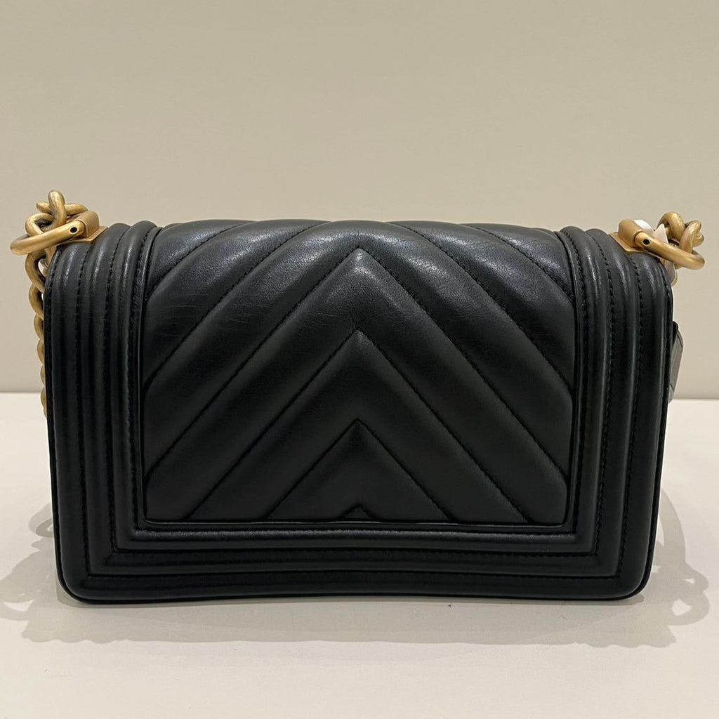 Chanel Le Boy Small Black Gold Chain Shoulder Crossbody Bag Classic