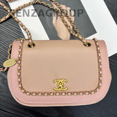 Chanel Quilted Chain Shoulder Crossbody Bag Pink Gold Classic Fashion