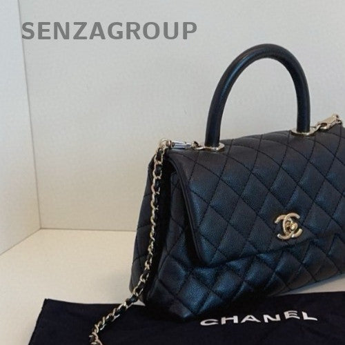 Chanel Cocohandle Calfskin PM Top Handle Shoulder Bag Crossbody Black Gold Women