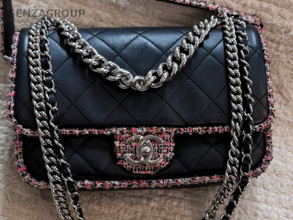 Chanel 19S Chain Shoulder Bag Crossbody Black Blue Used Women Designer