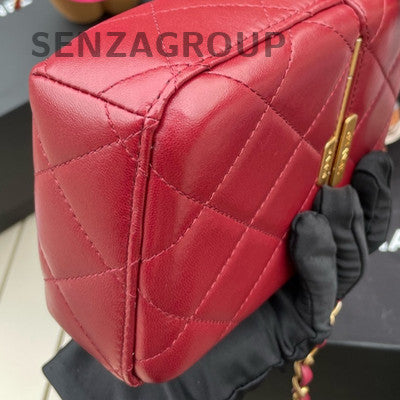 Chanel Red Lambskin Quilted Classic Flap Bag with Gold Hardware