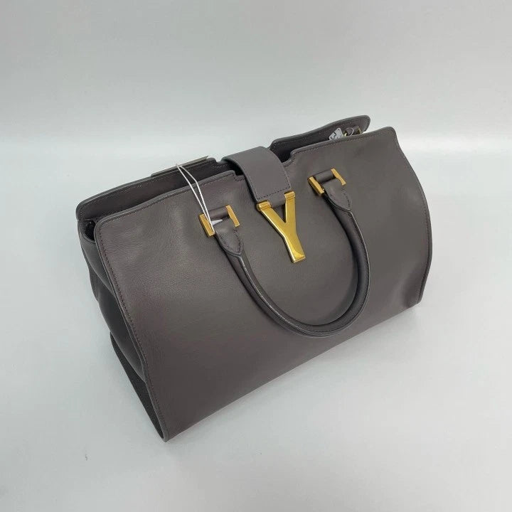 YSL Gray Calfskin Y Buckle Cabas Tote Handbag Crossbody Bag For Women