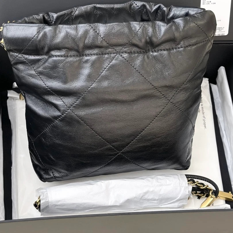 Chanel 22Bag Mini Chain Calfskin Shoulder Bag Black Gold Hardware Women S