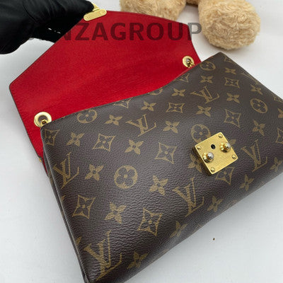 Louis Vuitton Pallas Chain Shoulder Bag Monogram Brown Red Women's Classic