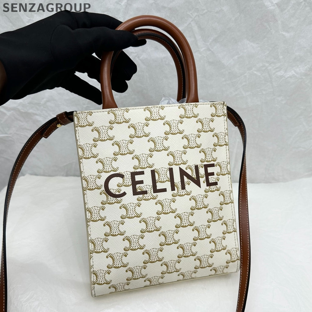 Celine Triomphe Mini Tote Bag in White Canvas - Women's Classic Handbag