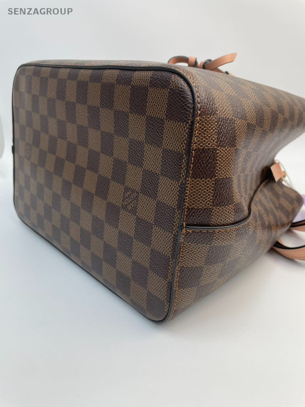 #001 - Louis Vuitton NéoNoé Pink Interior Damier Bucket Bag MM Brown Canvas YY73