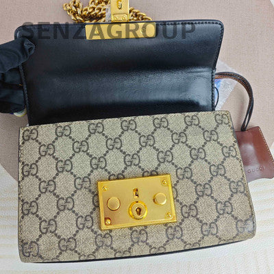 Gucci GG Marmont Padlock Small Shoulder Bag Black Brown Gold Chain