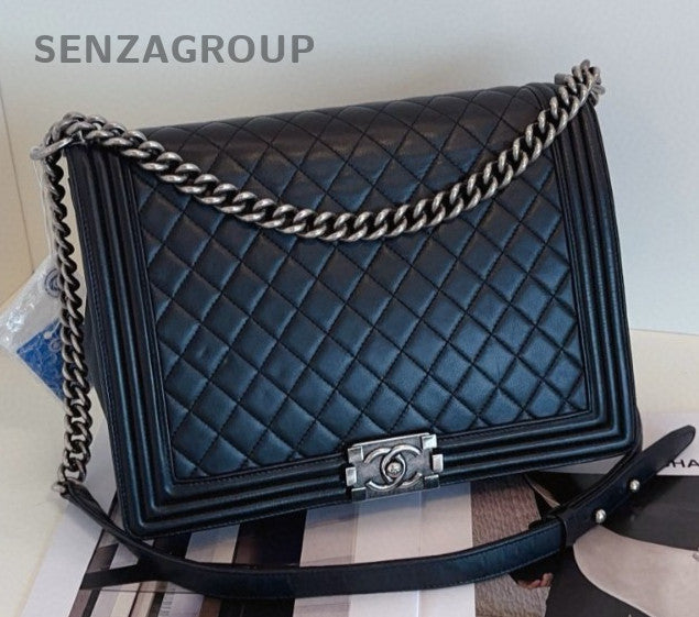 Chanel Leboy GM Chain Shoulder Bag Black Silver Unisex Adults Classic Diamond