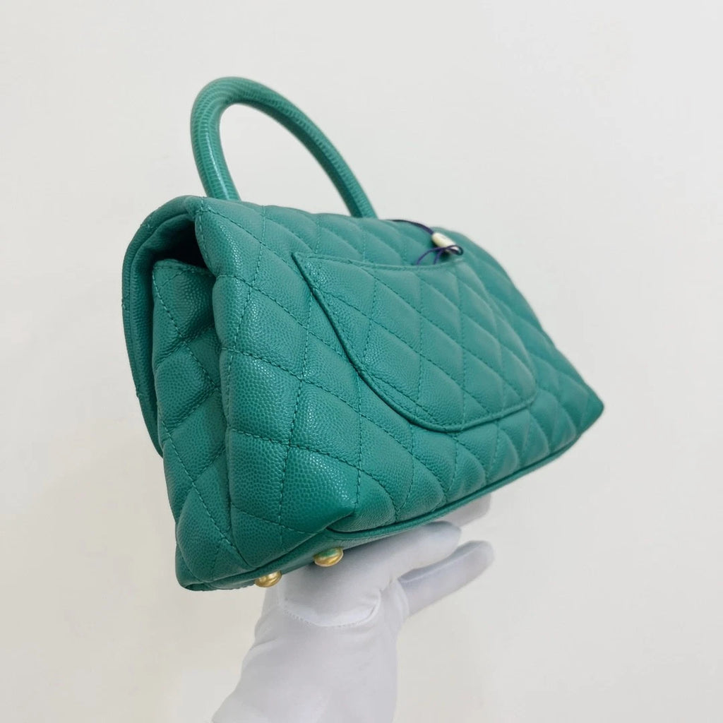 Chanel Cocohandle PM Calfskin Chain Top Handle Crossbody Green Gold Women