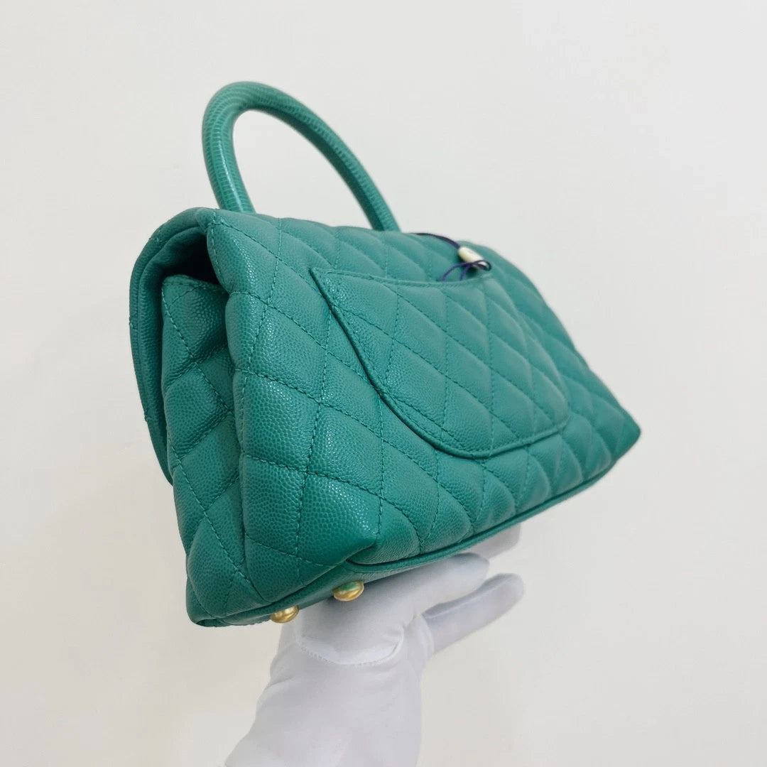 Chanel Cocohandle PM Calfskin Chain Top Handle Crossbody Green Gold Women