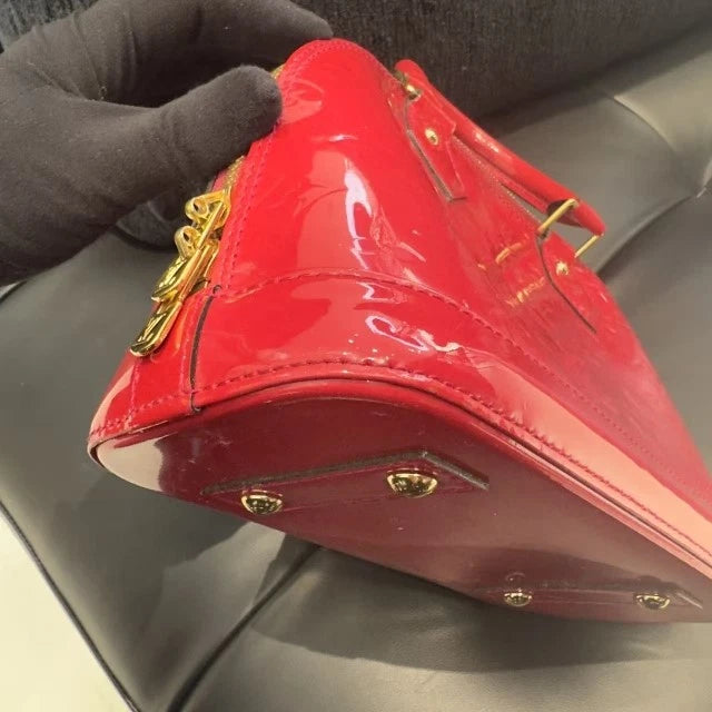 Louis Vuitton Alma BB Patent Top Handle Crossbody Red Gold Women Classic D