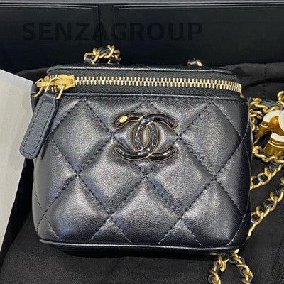 Chanel Mini Quilted Double Flap Box Bag Black Gold Chain Shoulder Bag