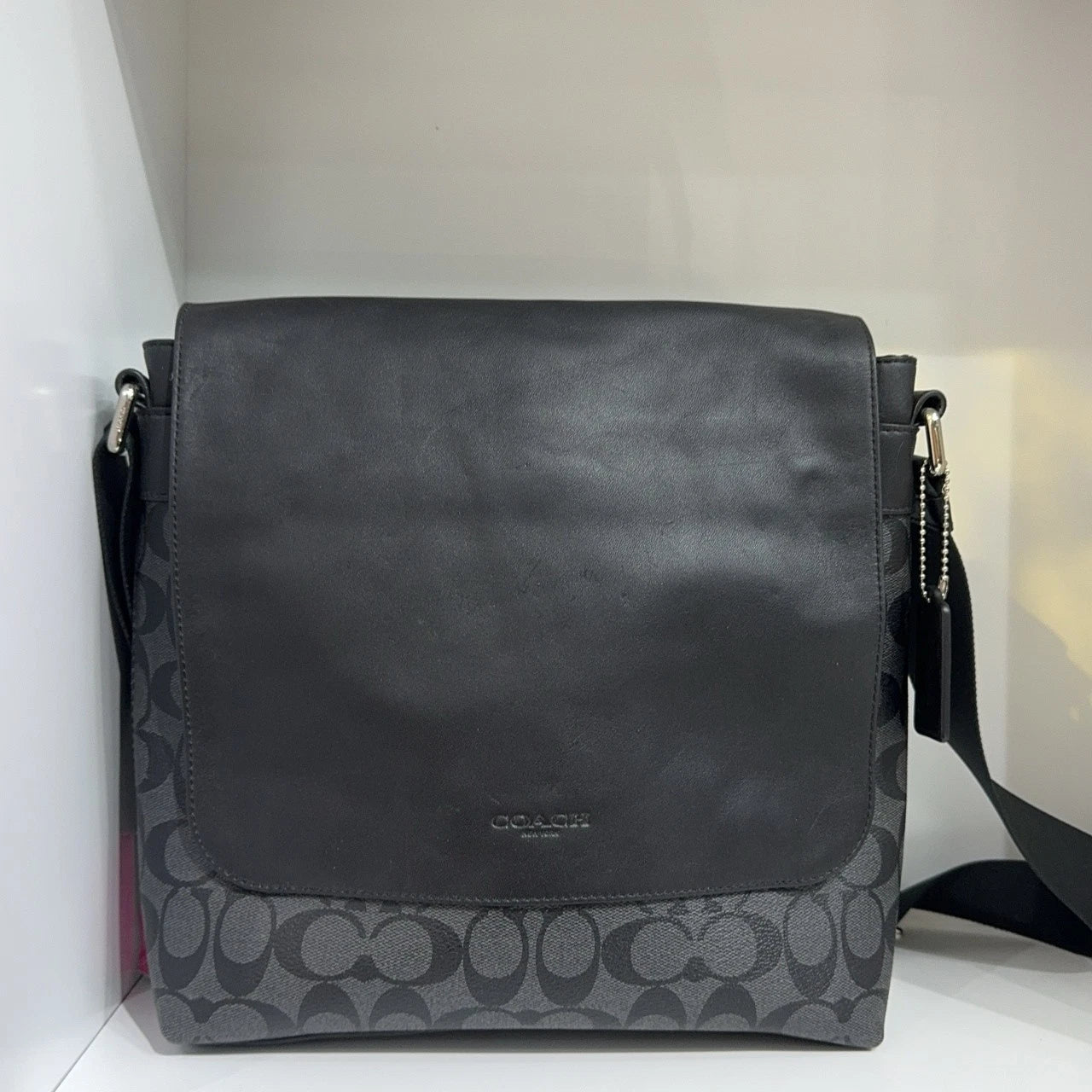 Coach Black Grey Monogram Canvas Shoulder Crossbody Bag For Women