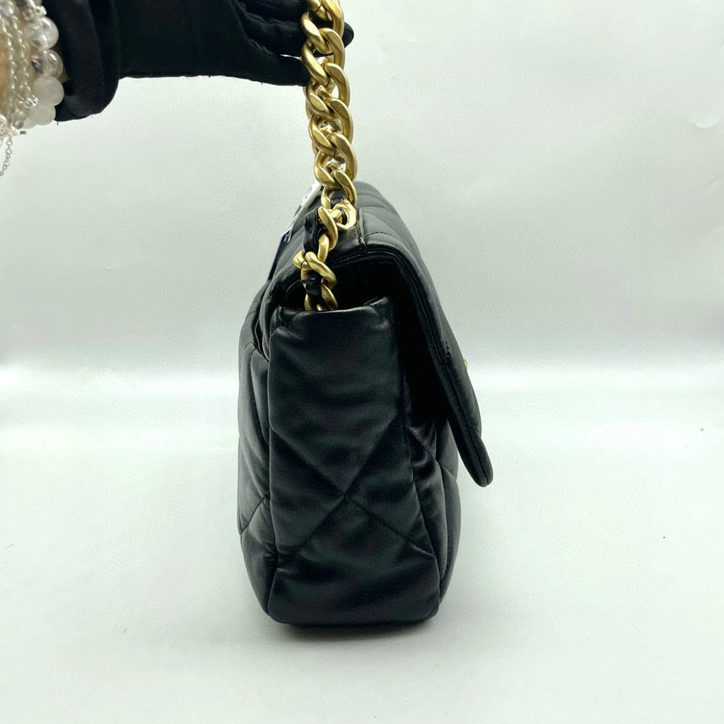 Chanel 19Bag Medium Black Lambskin Gold Shoulder Crossbody Bag For Women