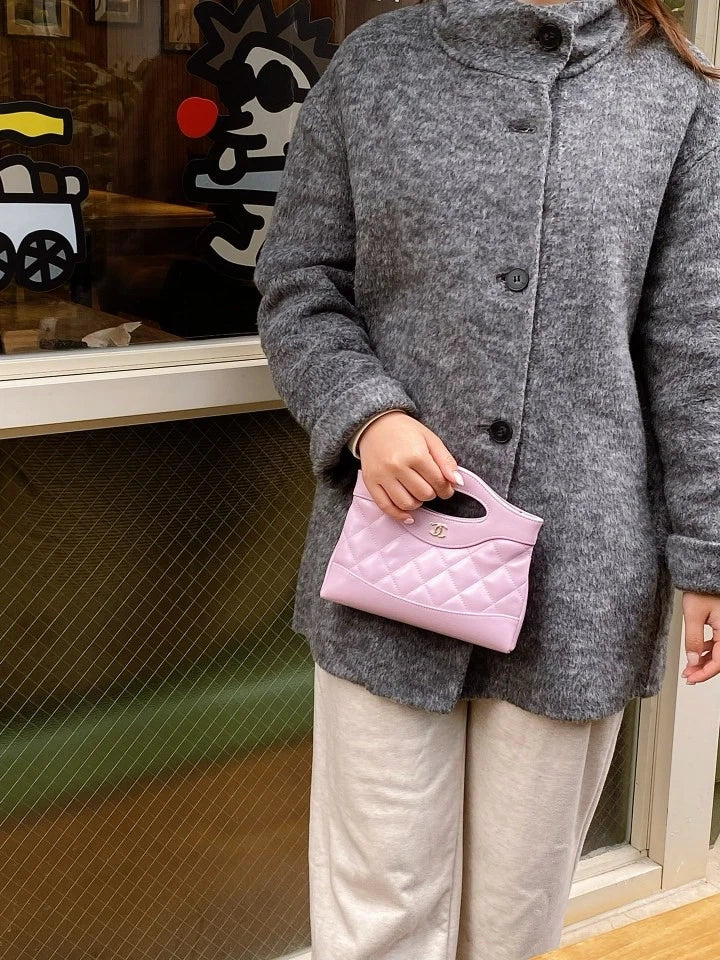 CHANEL 24S Nano 31 Bag Purple Waxed Lambskin Tote For Women