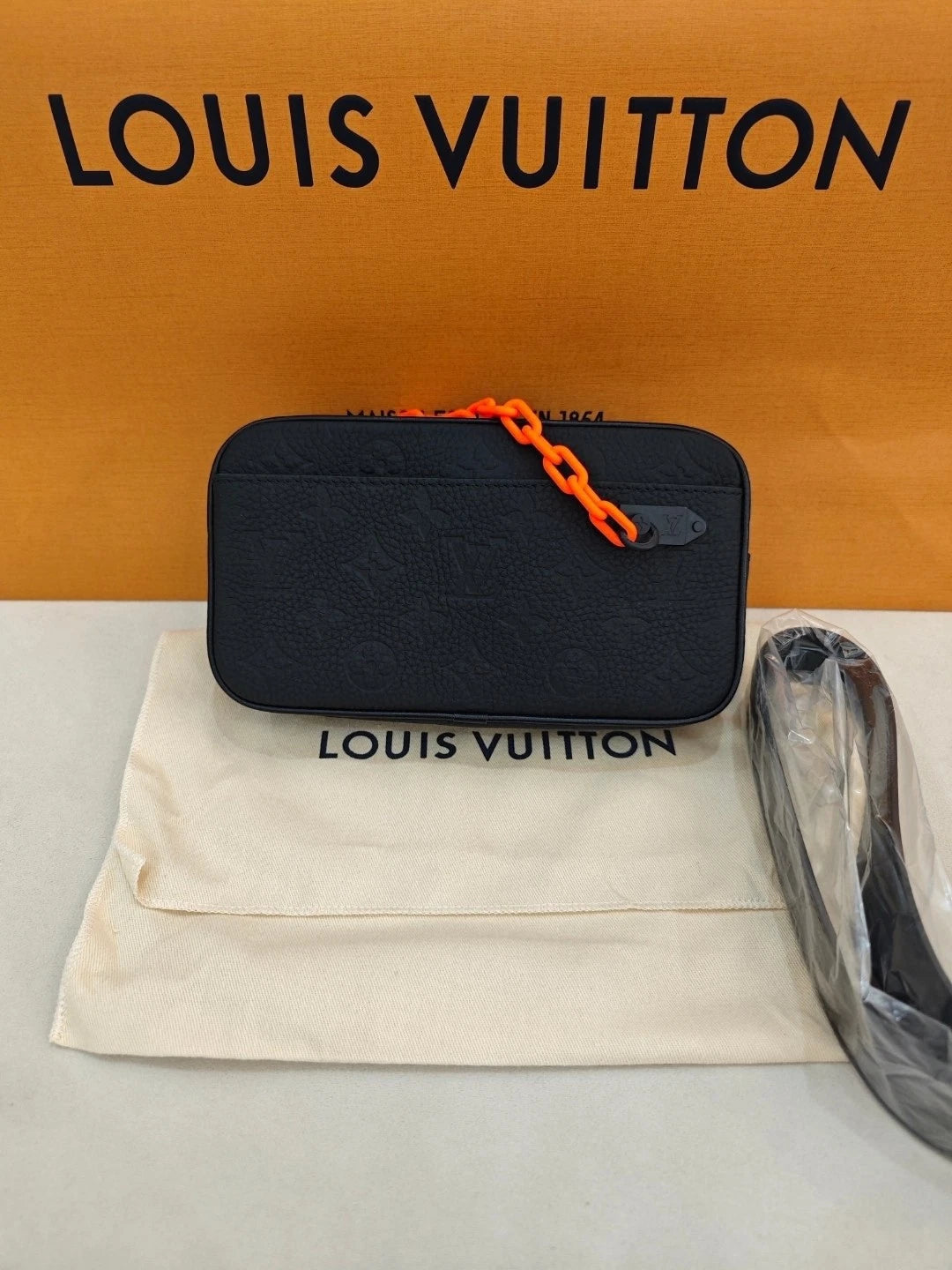 Louis Vuitton Limited Full Leather Logo Clutch Crossbody Waist Bag
