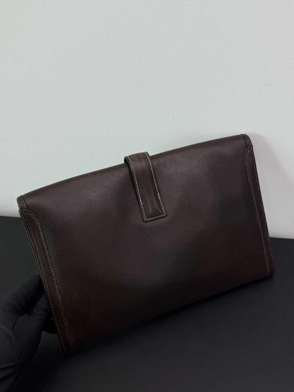 Authentic Vintage Hermes Jige29 Dark Brown Leather Clutch With H Flap