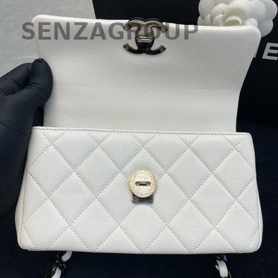 Chanel Black & White Mini Flap Bag Calfskin Chain Shoulder Crossbody