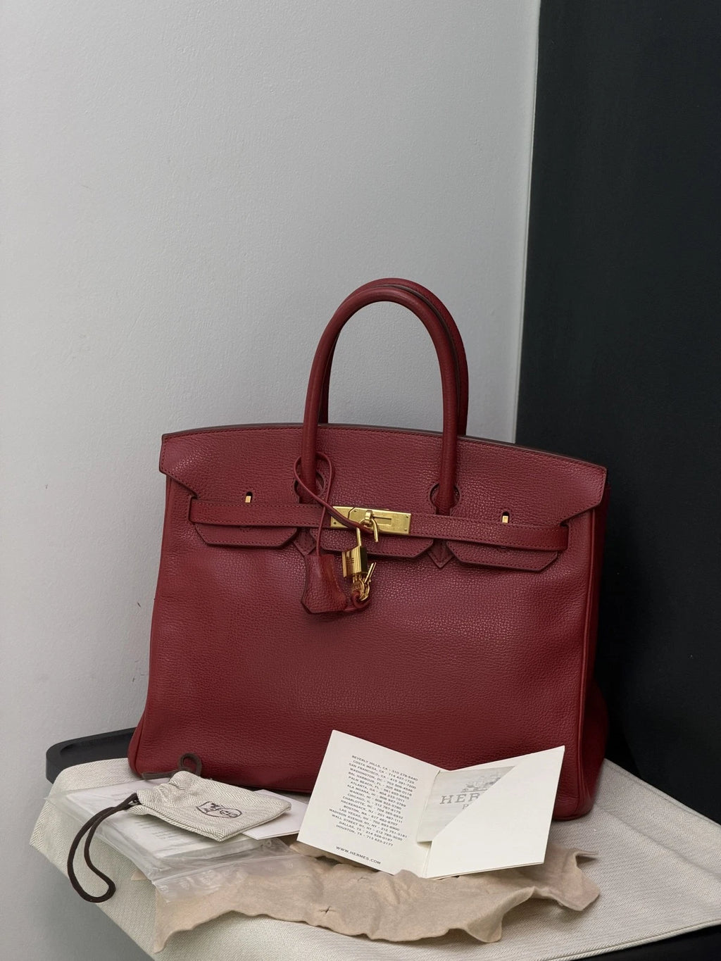 Hermès Birkin 35 Handbag Pomegranate Red Gold Women Classic