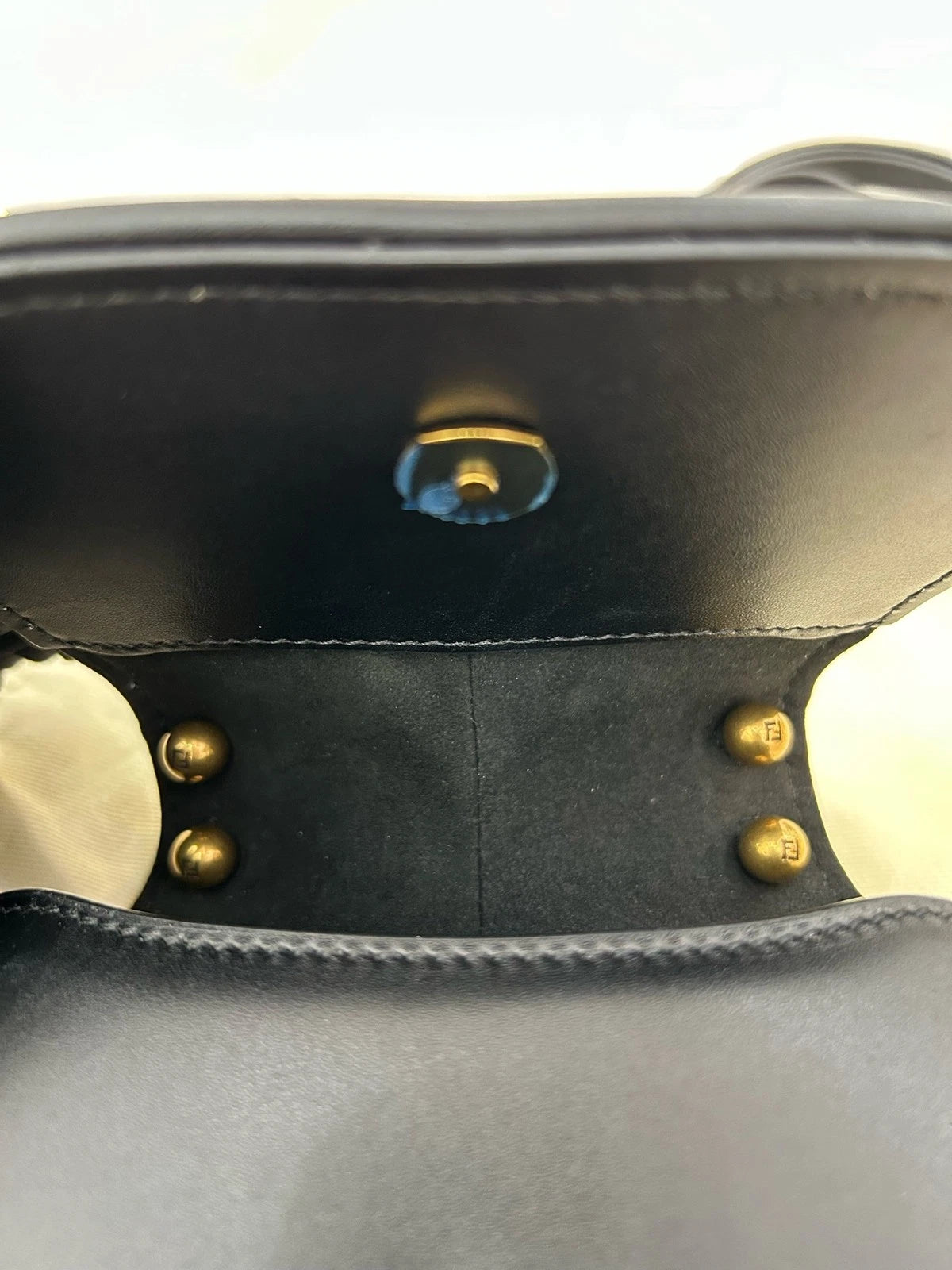 Fendi C'Mon Nano Black Calfskin Gold Shoulder Bag For Women