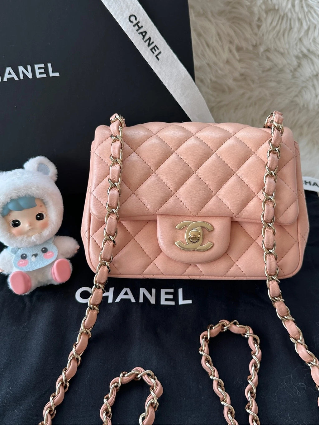 CHANEL Light Pink Lambskin Square Crossbody For Women