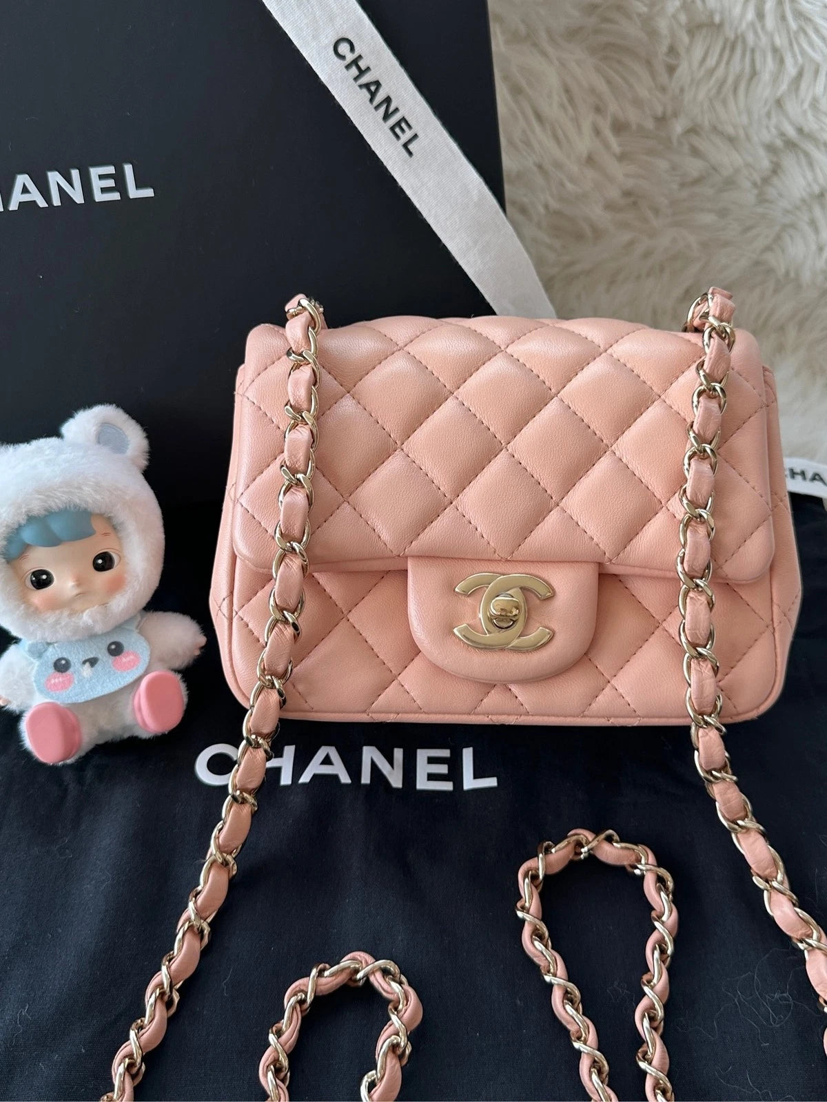 CHANEL Light Pink Lambskin Square Crossbody For Women