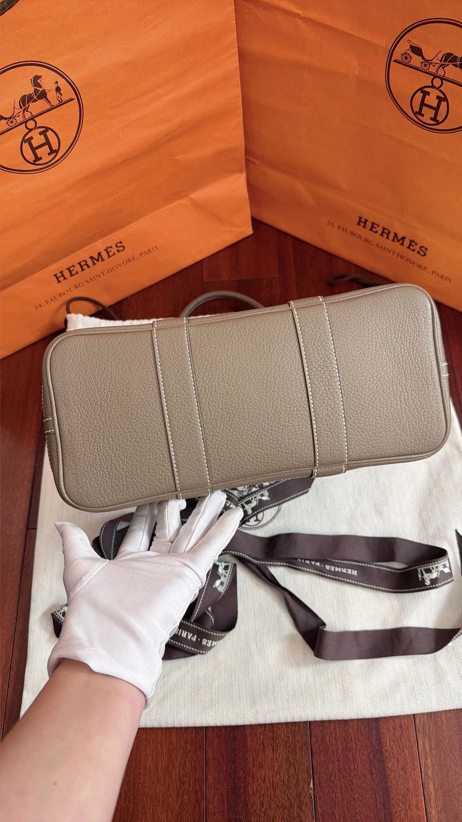 Hermes Garden party30 Top Handle Bag Gray Silver Used Women Classic