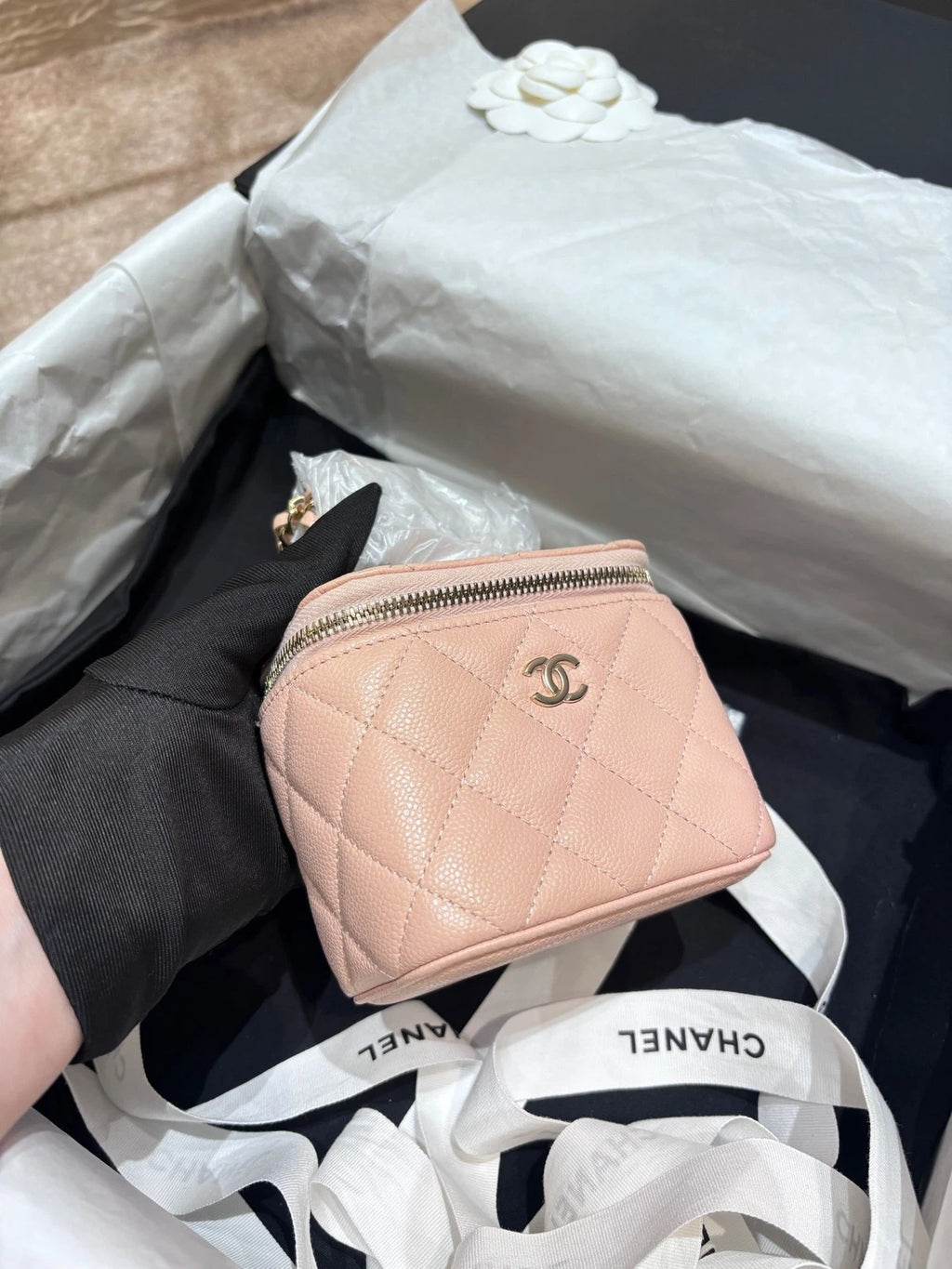 CHANEL Sakura Pink Leather Mini Box Bag For Women