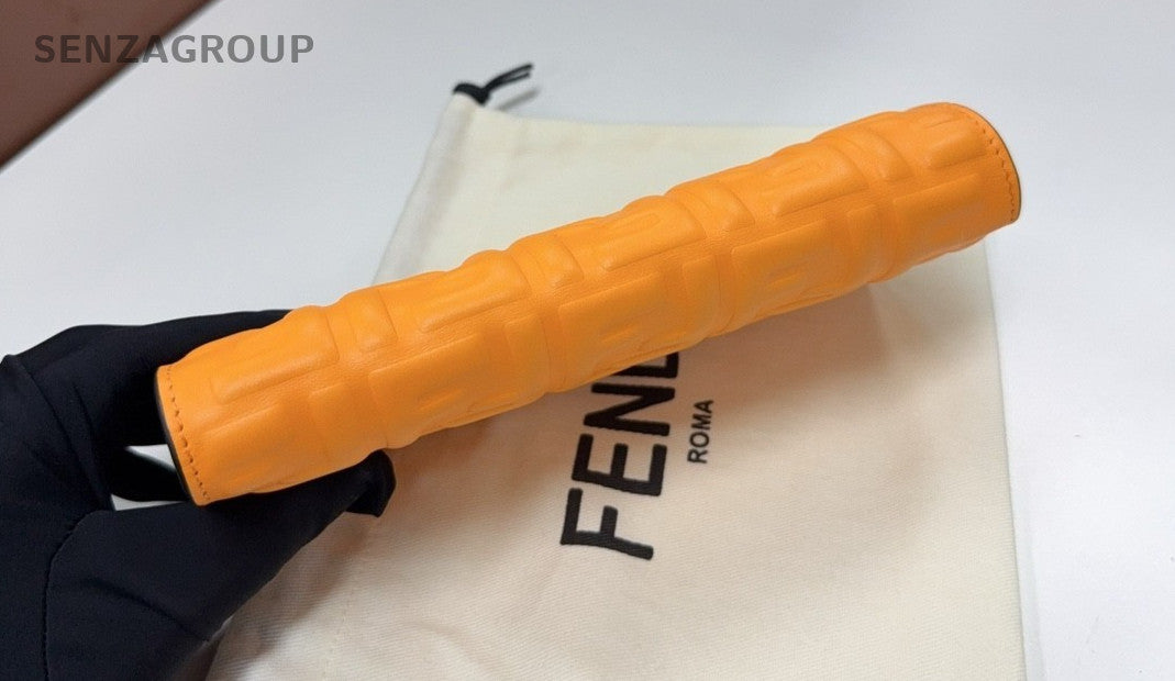 FENDI Relief sculpture Logo Chain Shoulder bag Crossbody Women Orange