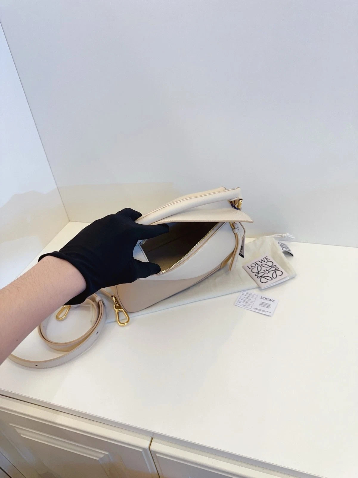 Loewe Puzzle Small Calfskin Handbag Crossbody Bag Oat Milk Tea Tricolor Classic