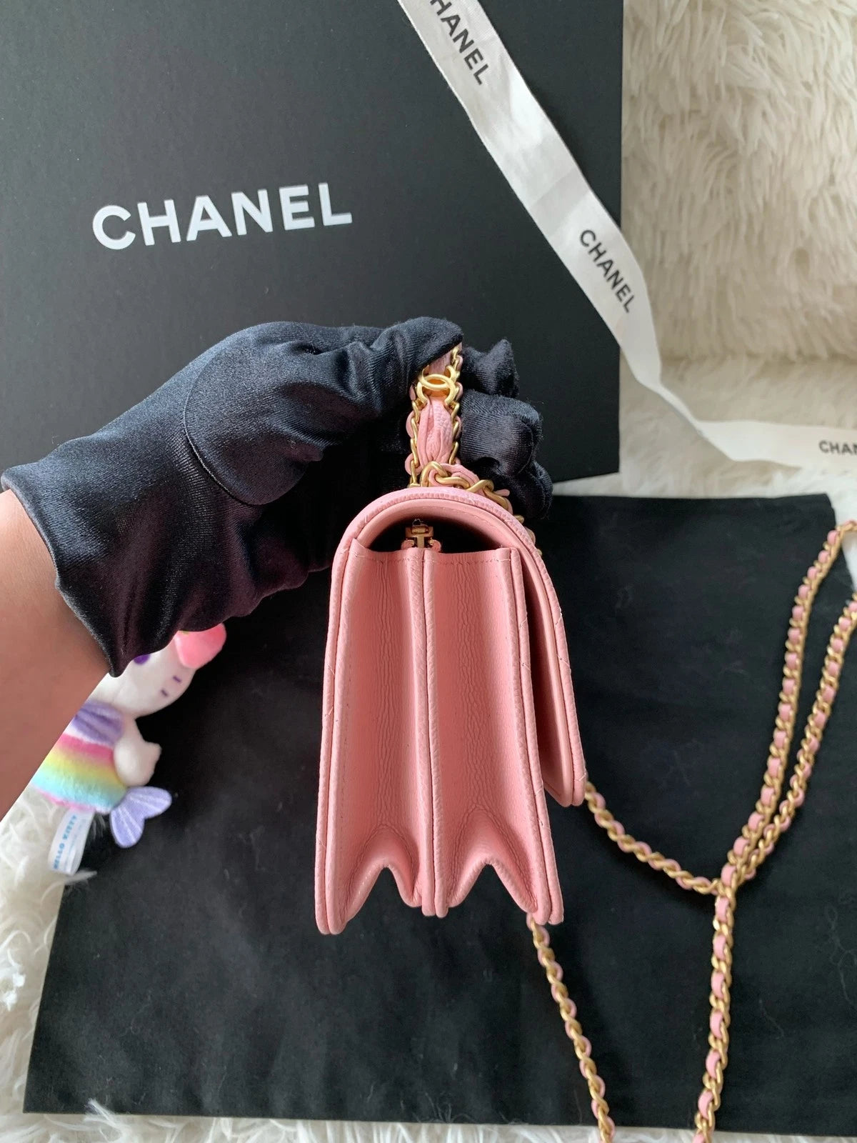 Chanel WOC Organ Bag Logo Handle Leather Pink Handbag Crossbody Women
