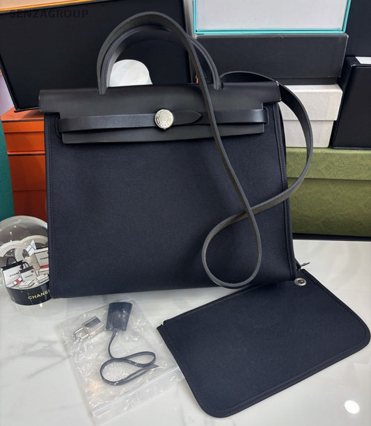 Hermes Herbag31 Top Handle 2way Shoulder Handbag With Pouch Canvas Women