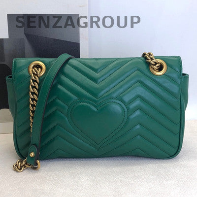 Gucci GG Marmont Green Gold Leather Chain Shoulder Crossbody Bag