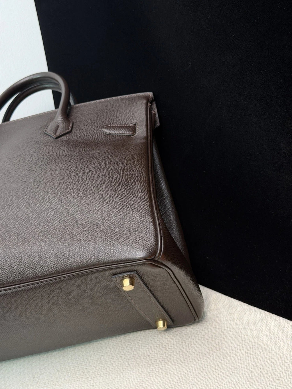 Authentic Hermes Hac 32 Ebene Epsom Leather Tote Top Handle Bag Gold Hardware