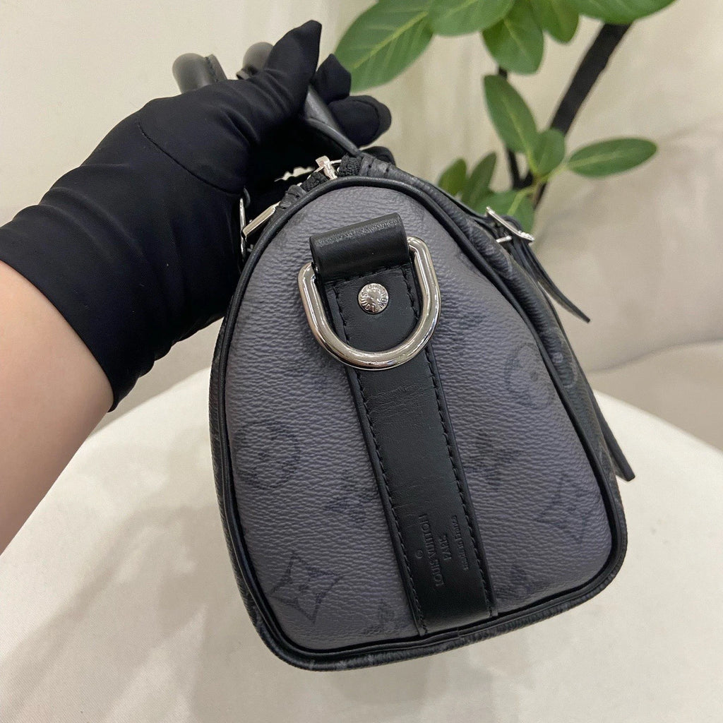 Louis Vuitton Keepall25 Top Handle Crossbody Black Silver Unisex Adults
