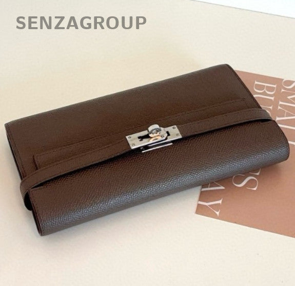 Hermes Kelly Long Wallet Clutch Gray Silver Used Women Classic