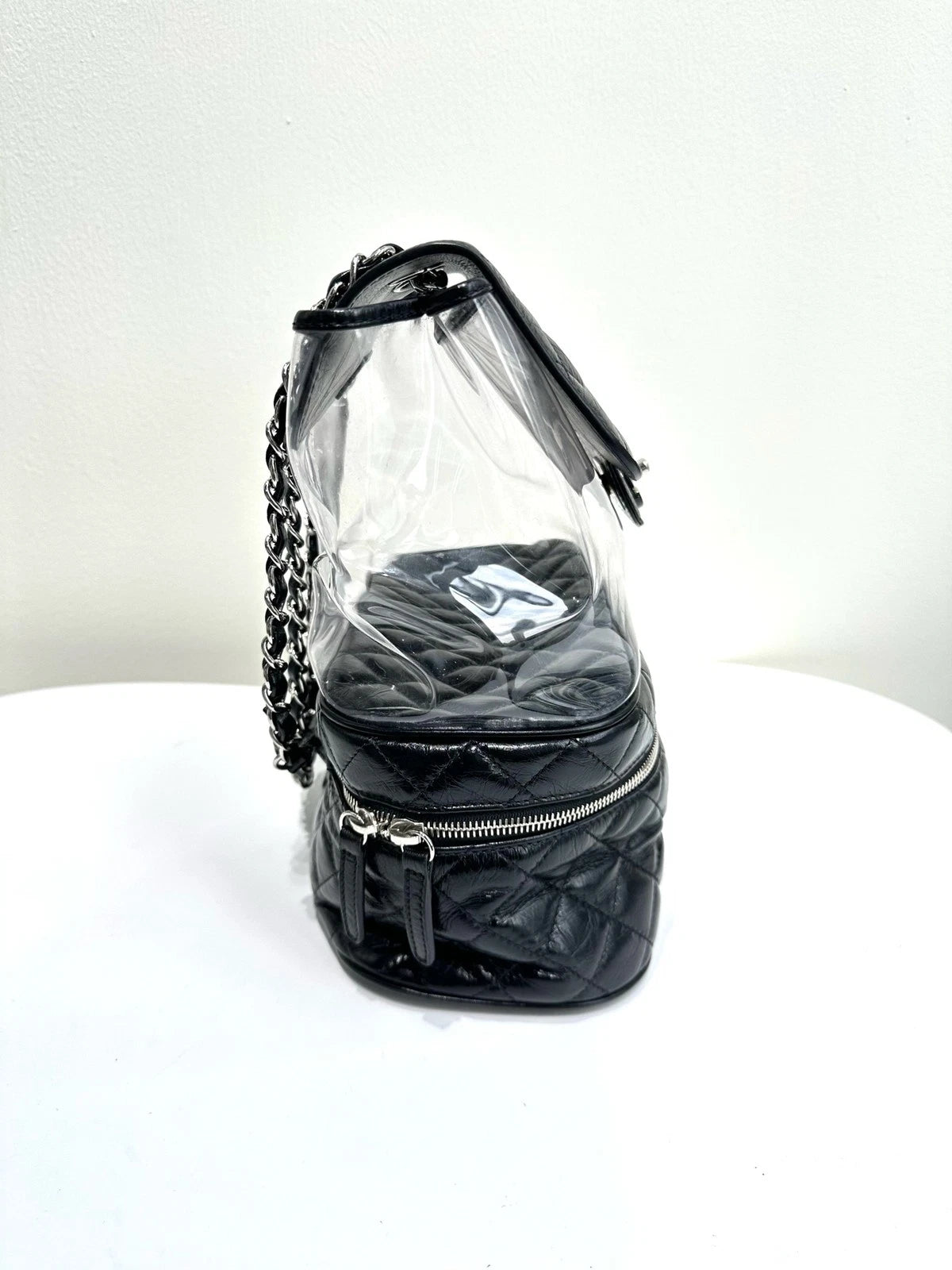 Authentic CHANEL Black Silver PVC Transparent Jelly Shoulder Bag For Women