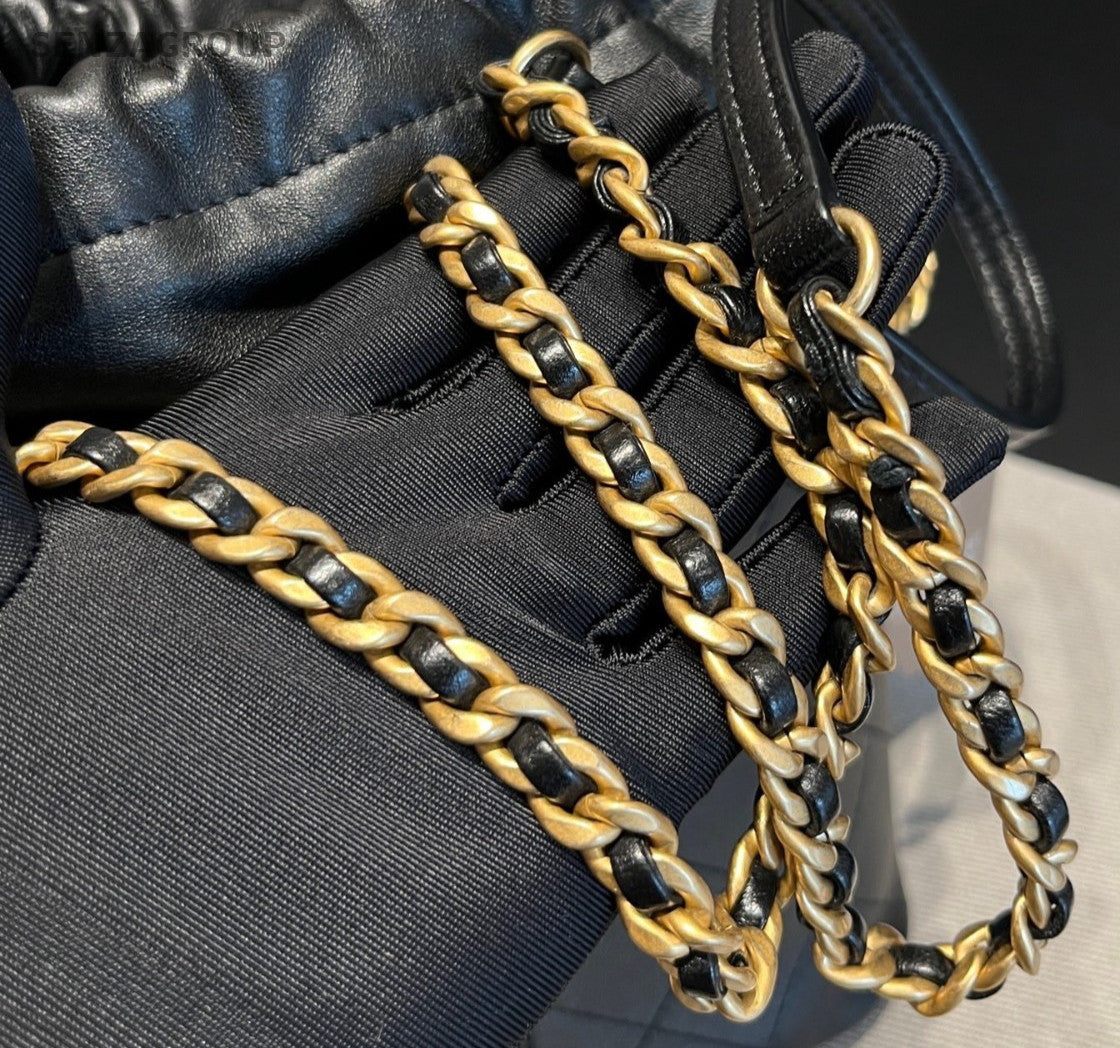 Chanel Easy Mood MM Bucket Chain Shoulder Bag Crossbody Black Gold Women Classic
