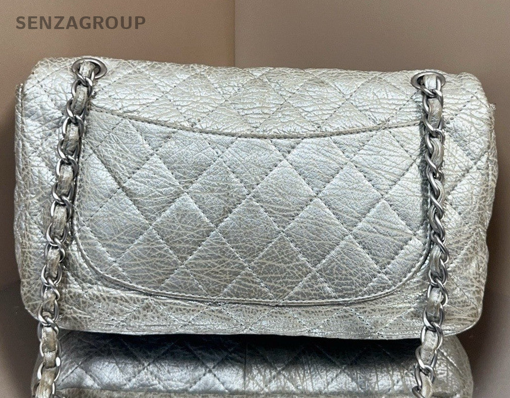 Chanel Classic Flap Crystal Button Chain Shoulder Bag Silver Women Designer