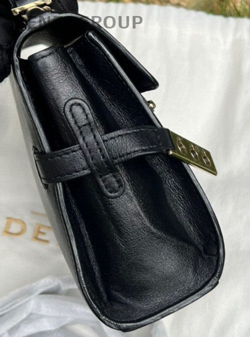 DELVAUX Tempete Mini Top Handle Shoulder Bag Crossbody Black Gold Women Classic