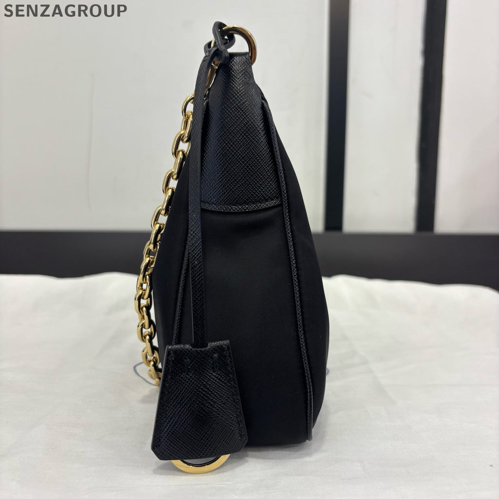 Prada Re-Edition Chain Shoulder Bag Black Gold Classic Women's