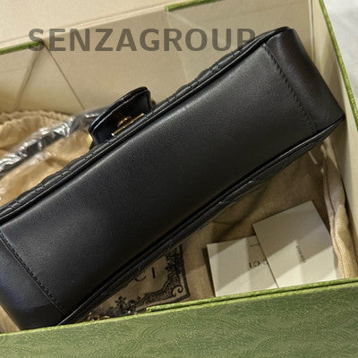 Gucci Marmont 26 Medium Black Gold Chain Shoulder Crossbody Bag