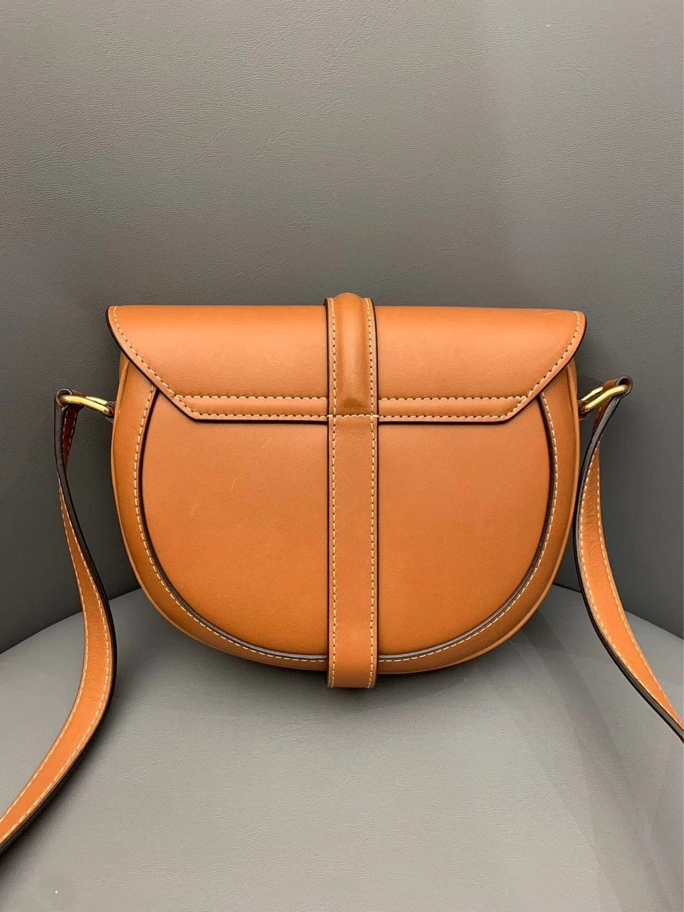 CELINE Besace PM Saddle Bag Brown Fabric Leather Crossbody Bag For Women