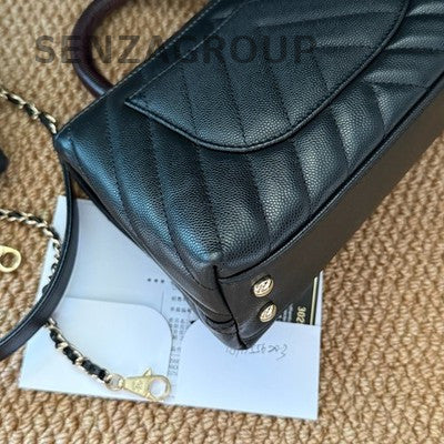Chanel Coco Handle Small Black Gold Chevron Chain Shoulder Bag