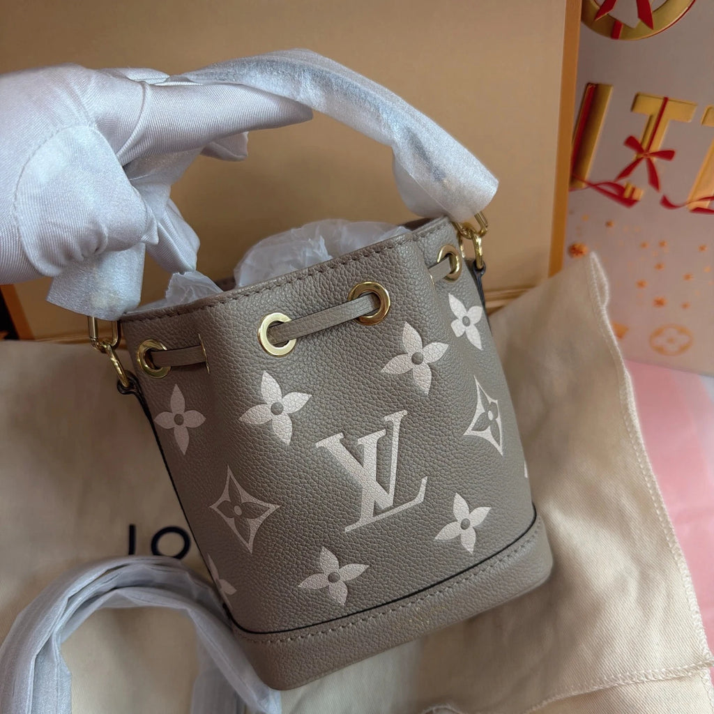 Louis Vuitton Nano Noe Mini Bucket Top Handle Crossbody Gray Gold Women Classic