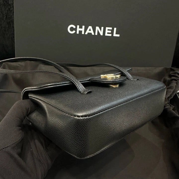 Chanel Preppy Coco Mini Shoulder Bag Black Gold Used Women Classic Fashion D